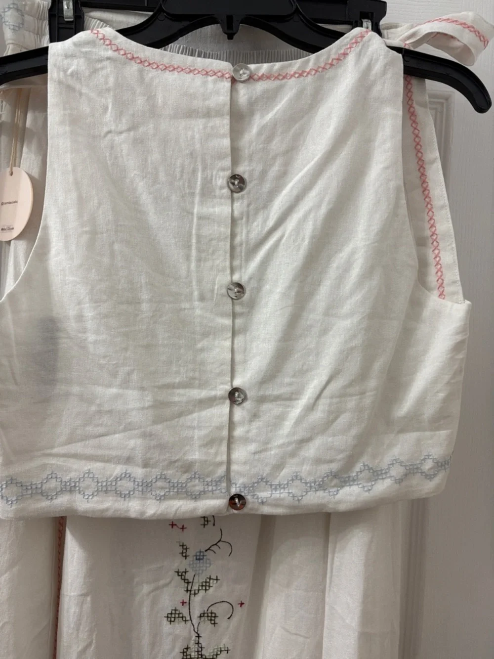Camila Coelho ivory Maxi Dress with  pink and green Embroidery set - Picture 5 of 6